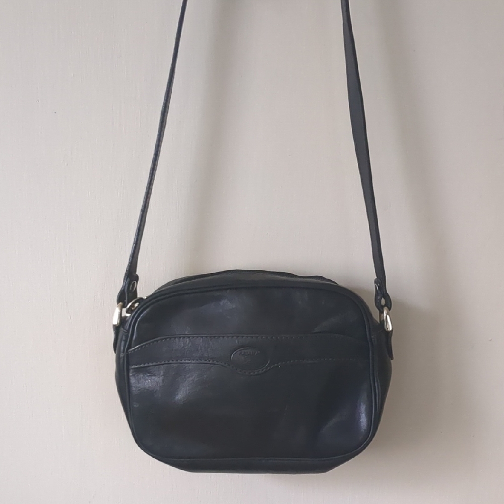 Vintage Y2K Katana Paris Black Leather Crossbody Bag